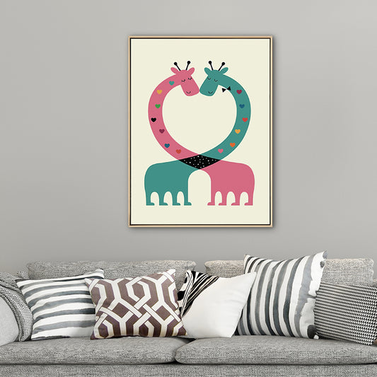 Drawing Print Animal Canvas Art Pastel Color Cartoon Wall Decor for Kids Bedroom Clearhalo 'Art Gallery' 'Canvas Art' 'Kids' Arts' 1765221