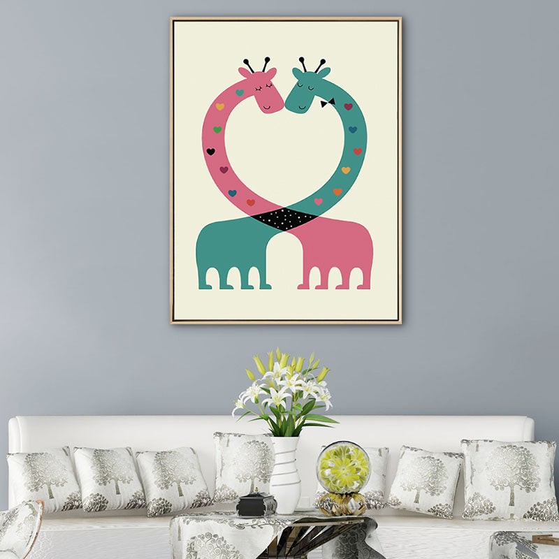 Drawing Print Animal Canvas Art Pastel Color Cartoon Wall Decor for Kids Bedroom Clearhalo 'Art Gallery' 'Canvas Art' 'Kids' Arts' 1765222