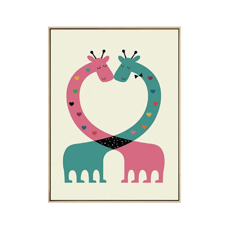 Drawing Print Animal Canvas Art Pastel Color Cartoon Wall Decor for Kids Bedroom Clearhalo 'Art Gallery' 'Canvas Art' 'Kids' Arts' 1765223