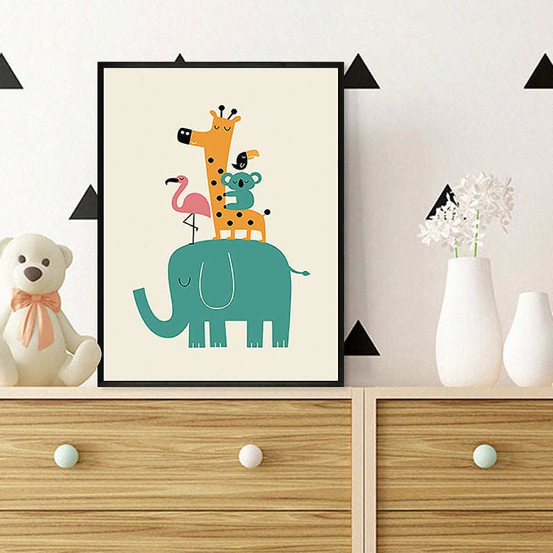 Drawing Print Animal Canvas Art Pastel Color Cartoon Wall Decor for Kids Bedroom Clearhalo 'Art Gallery' 'Canvas Art' 'Kids' Arts' 1765226