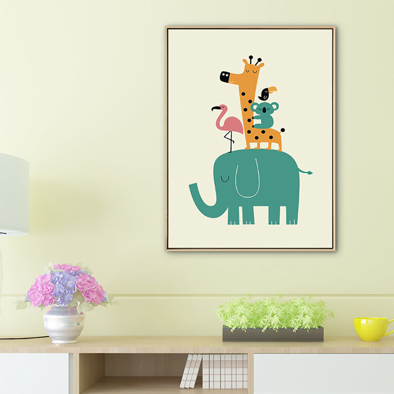 Drawing Print Animal Canvas Art Pastel Color Cartoon Wall Decor for Kids Bedroom Clearhalo 'Art Gallery' 'Canvas Art' 'Kids' Arts' 1765227