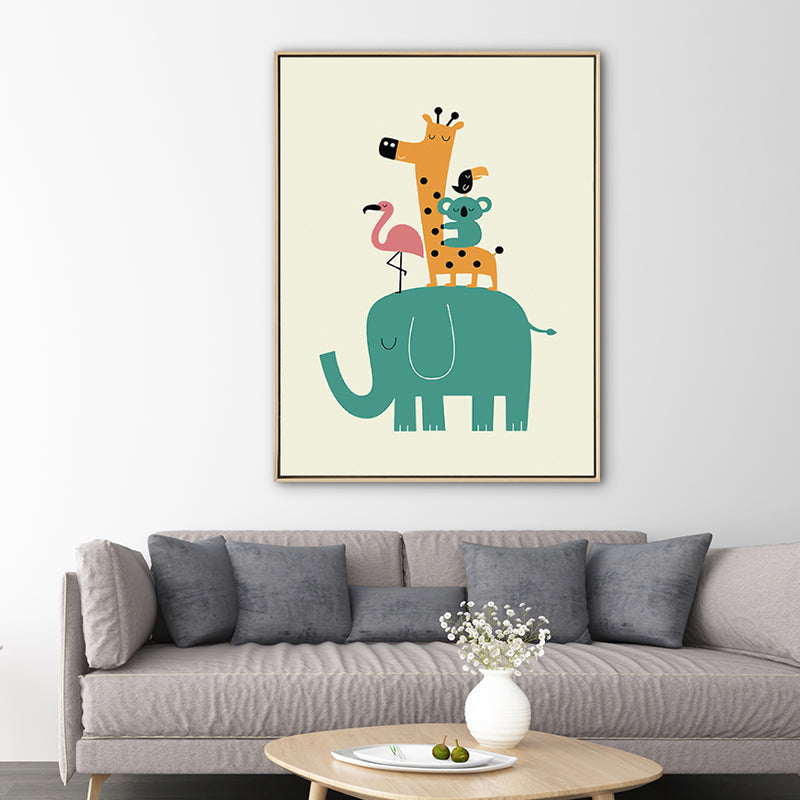 Drawing Print Animal Canvas Art Pastel Color Cartoon Wall Decor for Kids Bedroom Clearhalo 'Art Gallery' 'Canvas Art' 'Kids' Arts' 1765228