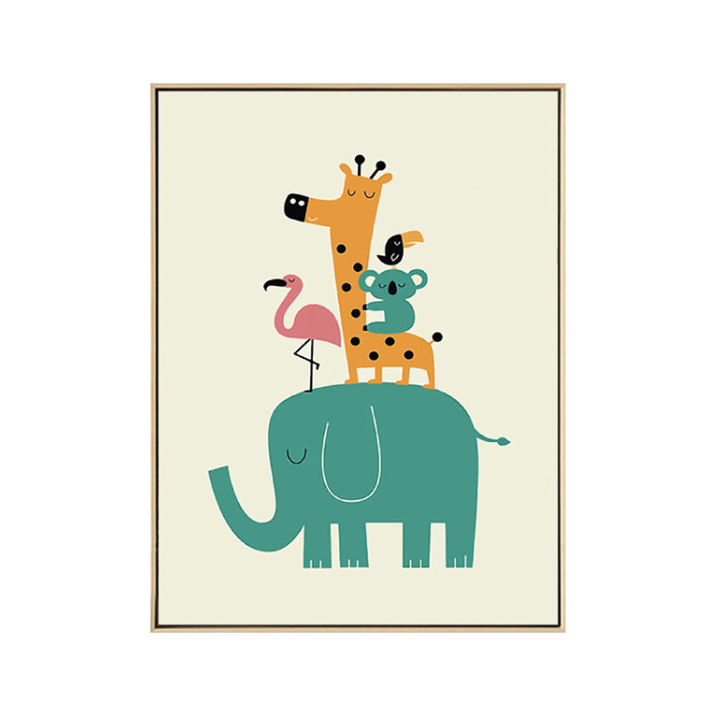 Drawing Print Animal Canvas Art Pastel Color Cartoon Wall Decor for Kids Bedroom Clearhalo 'Art Gallery' 'Canvas Art' 'Kids' Arts' 1765229