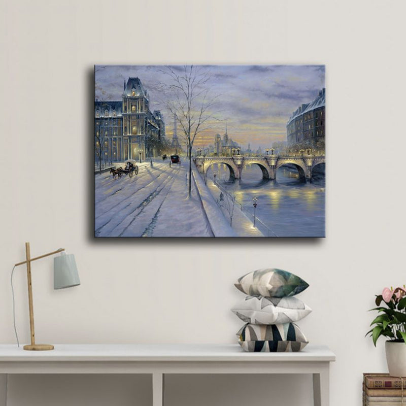 Snow-Covered City Scape Wall Decor Impressionism Textured Bedroom Canvas, Multiple Sizes Clearhalo 'Art Gallery' 'Canvas Art' 'Contemporary Art Gallery' 'Modern' Arts' 1765276