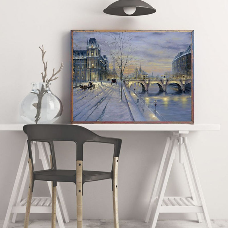 Snow-Covered City Scape Wall Decor Impressionism Textured Bedroom Canvas, Multiple Sizes Clearhalo 'Art Gallery' 'Canvas Art' 'Contemporary Art Gallery' 'Modern' Arts' 1765277