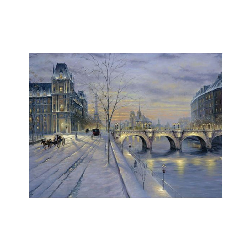 Snow-Covered City Scape Wall Decor Impressionism Textured Bedroom Canvas, Multiple Sizes Clearhalo 'Art Gallery' 'Canvas Art' 'Contemporary Art Gallery' 'Modern' Arts' 1765278