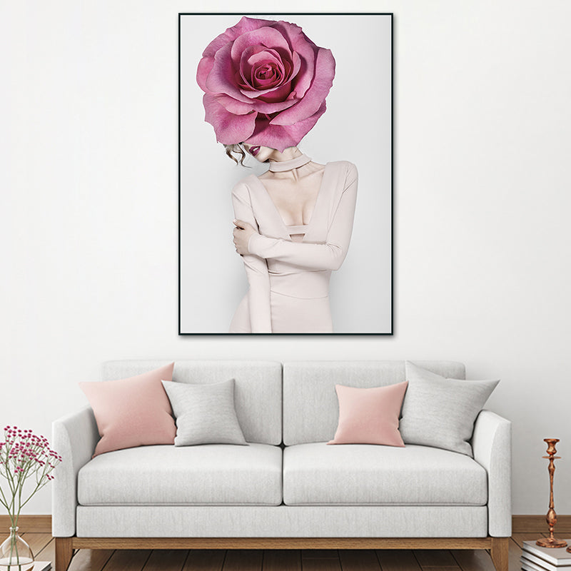 Photography Flower Girl Canvas Print Soft Color Modern Style Painting for Living Room Clearhalo 'Art Gallery' 'Canvas Art' 'Contemporary Art Gallery' 'Modern' Arts' 1765283