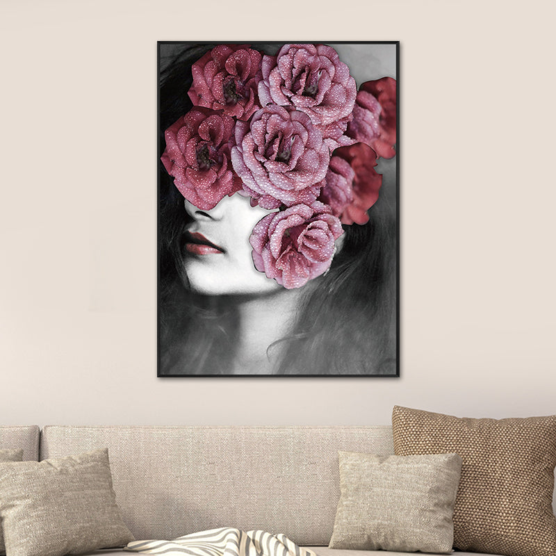 Photography Flower Girl Canvas Print Soft Color Modern Style Painting for Living Room Clearhalo 'Art Gallery' 'Canvas Art' 'Contemporary Art Gallery' 'Modern' Arts' 1765290