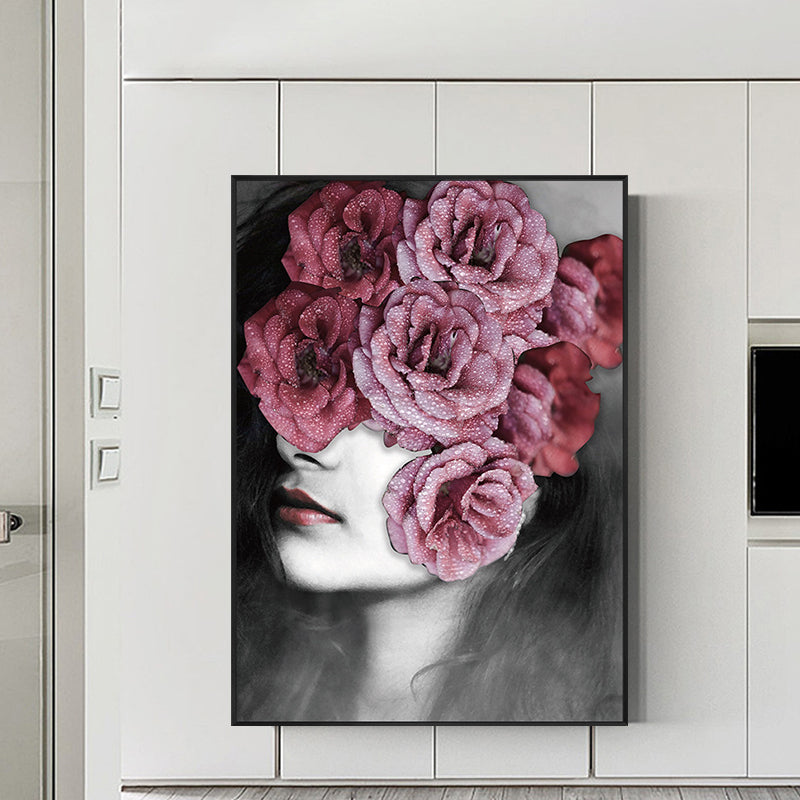Photography Flower Girl Canvas Print Soft Color Modern Style Painting for Living Room Clearhalo 'Art Gallery' 'Canvas Art' 'Contemporary Art Gallery' 'Modern' Arts' 1765291