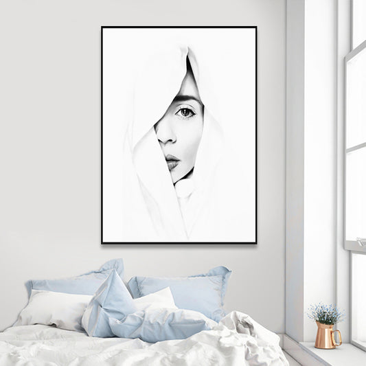 White Half-Face Girl Painting Textured Modern Style Girls Bedroom Canvas Wall Art White Clearhalo 'Art Gallery' 'Canvas Art' 'Contemporary Art Gallery' 'Modern' Arts' 1765293