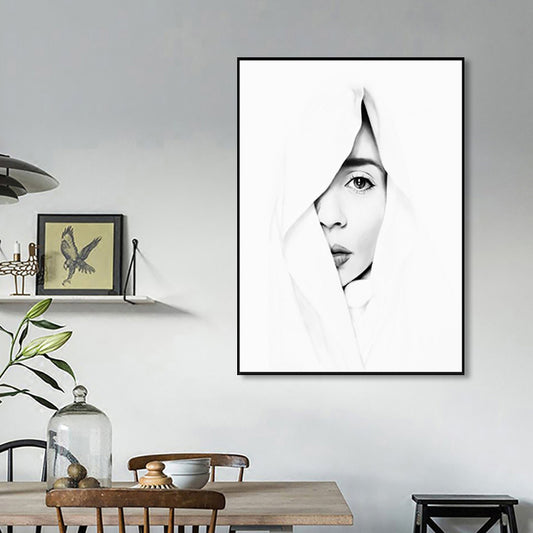 White Half-Face Girl Painting Textured Modern Style Girls Bedroom Canvas Wall Art Clearhalo 'Art Gallery' 'Canvas Art' 'Contemporary Art Gallery' 'Modern' Arts' 1765294