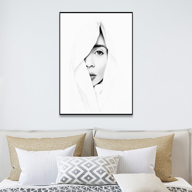 White Half-Face Girl Painting Textured Modern Style Girls Bedroom Canvas Wall Art Clearhalo 'Art Gallery' 'Canvas Art' 'Contemporary Art Gallery' 'Modern' Arts' 1765295