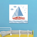 Cartoon Sailboat Wall Art Print Boys Bedroom Canvas in Blue, Multiple Sizes Available Clearhalo 'Art Gallery' 'Canvas Art' 'Kids' Arts' 1765302