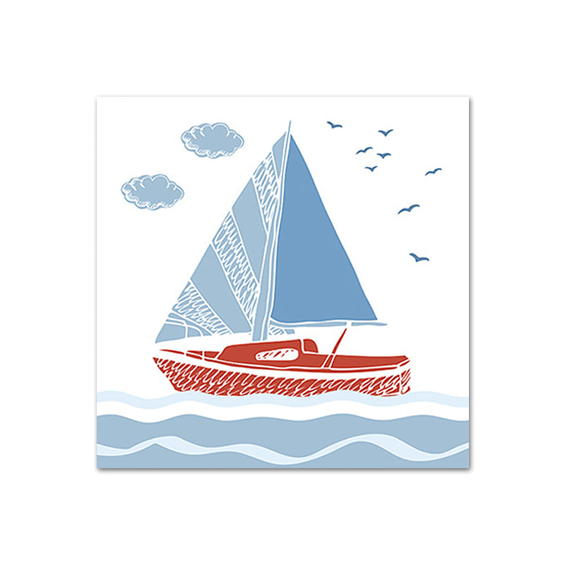 Cartoon Sailboat Wall Art Print Boys Bedroom Canvas in Blue, Multiple Sizes Available Clearhalo 'Art Gallery' 'Canvas Art' 'Kids' Arts' 1765303