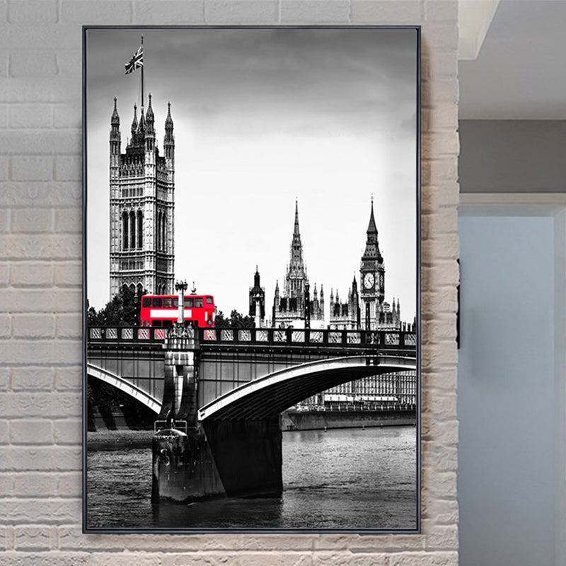 Miraculous Double-Decker Bus Wall Decor for Living Room in Soft Color, Multiple Sizes Black Clearhalo 'Arts' 'Canvas Art' 1765353