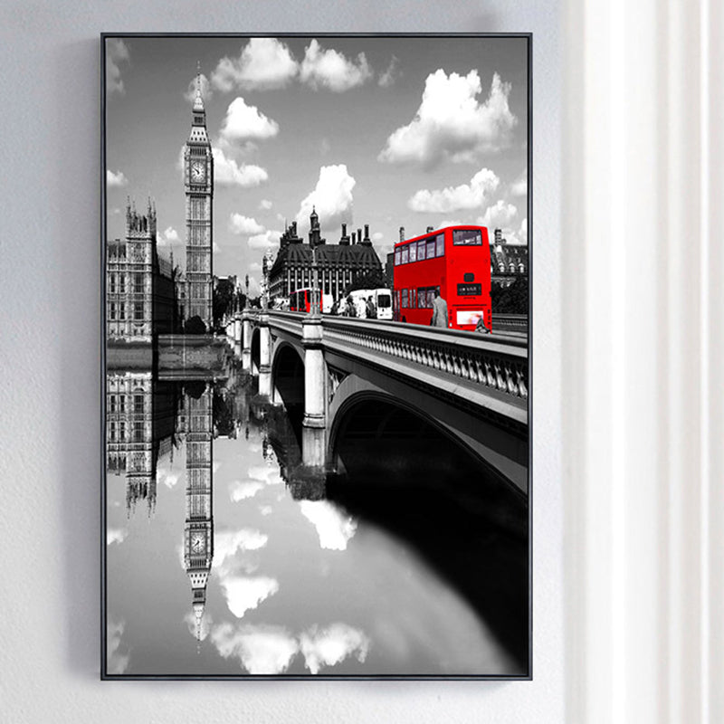 Miraculous Double-Decker Bus Wall Decor for Living Room in Soft Color, Multiple Sizes - Dark Gray - Clearhalo - 'Arts' - 'Canvas Art' - 1765360