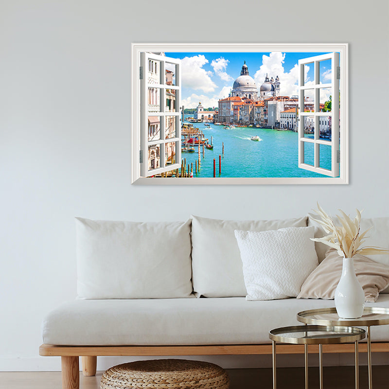 Modern Wall Art Print Blue Watery City Landscape Painting, Multiple Sizes Options Clearhalo 'Art Gallery' 'Canvas Art' 'Contemporary Art Gallery' 'Modern' Arts' 1765365