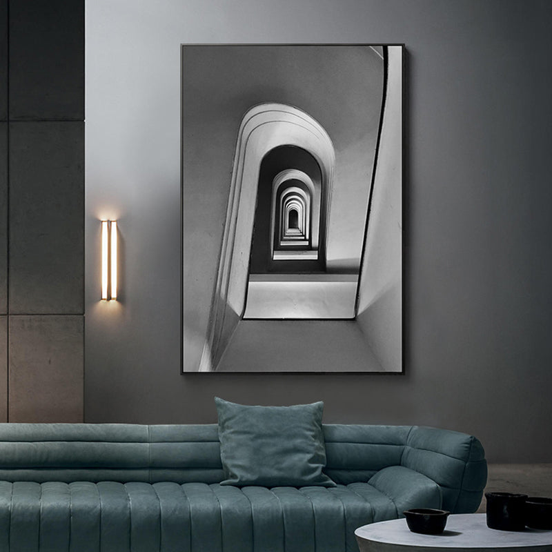 Vintage Style Canvas Print Gray 3D Long Gallery Painting, Multiple Sizes Options Grey Clearhalo 'Arts' 'Canvas Art' 1765371
