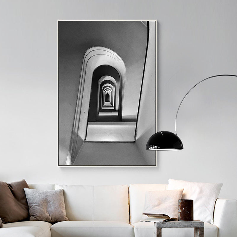 Vintage Style Canvas Print Gray 3D Long Gallery Painting, Multiple Sizes Options Clearhalo 'Arts' 'Canvas Art' 1765373