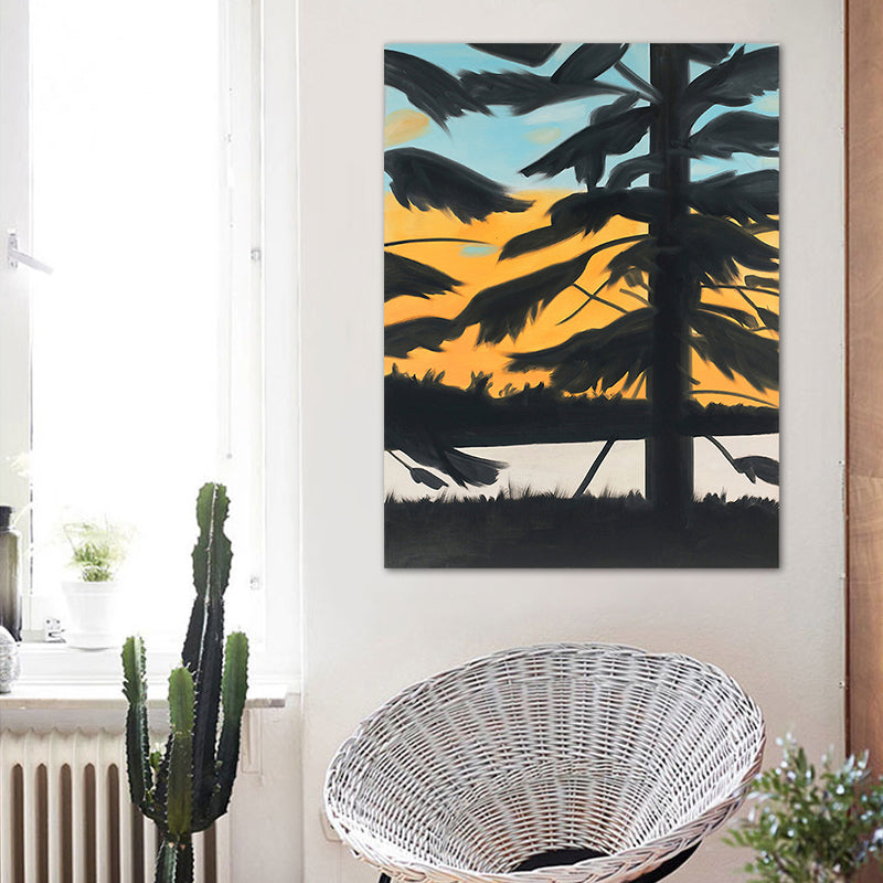 Noordse plant muur kunst decor gele illustratie boom schaduw canvas print voor thuis