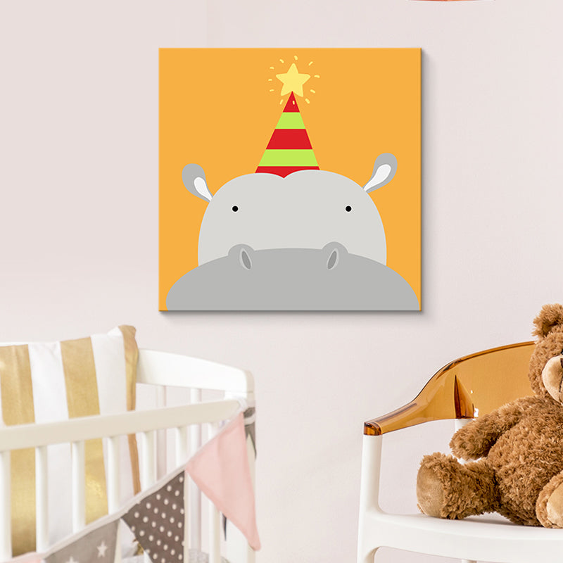 Soft Color Cartoon Canvas Print Illustration Animal and Food Wall Art for Nursery Orange Clearhalo 'Art Gallery' 'Canvas Art' 'Kids' Arts' 1765430