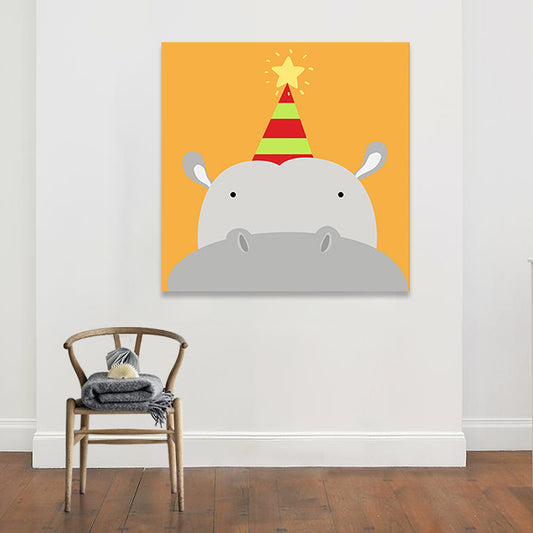 Soft Color Cartoon Canvas Print Illustration Animal and Food Wall Art for Nursery Clearhalo 'Art Gallery' 'Canvas Art' 'Kids' Arts' 1765431