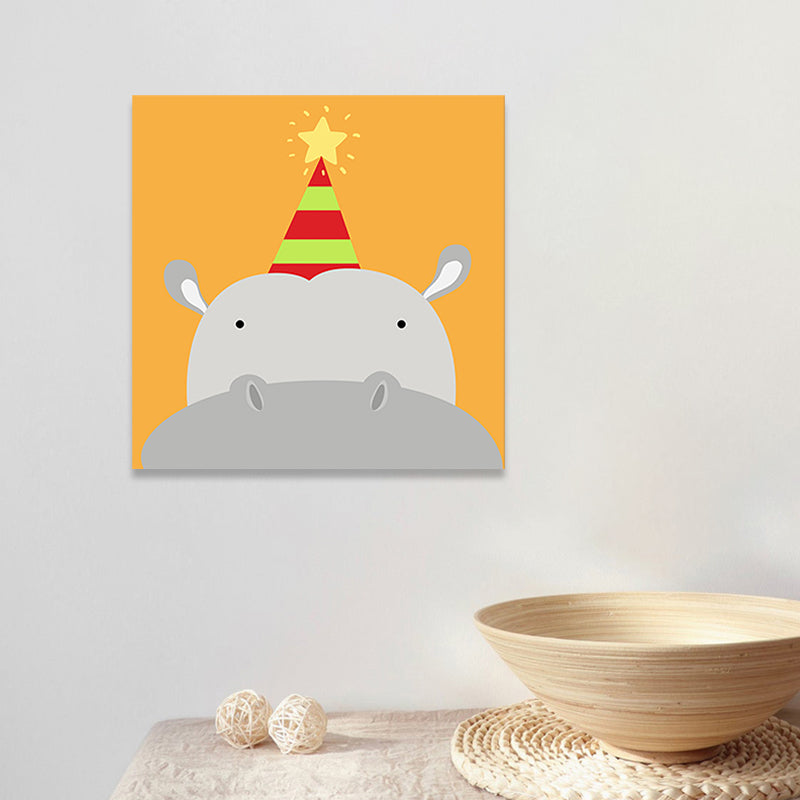 Soft Color Cartoon Canvas Print Illustration Animal and Food Wall Art for Nursery Clearhalo 'Art Gallery' 'Canvas Art' 'Kids' Arts' 1765432