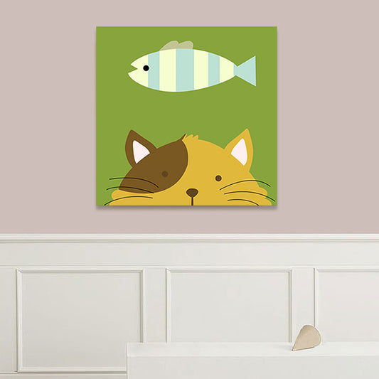 Soft Color Cartoon Canvas Print Illustration Animal and Food Wall Art for Nursery Clearhalo 'Art Gallery' 'Canvas Art' 'Kids' Arts' 1765437