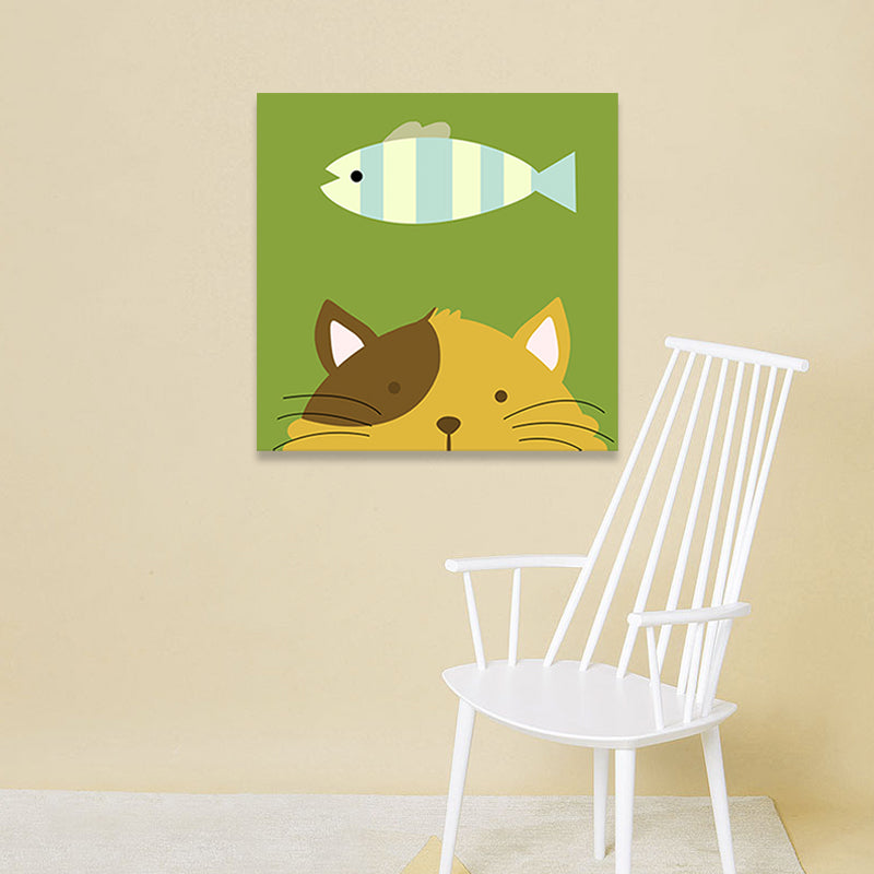 Soft Color Cartoon Canvas Print Illustration Animal and Food Wall Art for Nursery Clearhalo 'Art Gallery' 'Canvas Art' 'Kids' Arts' 1765438