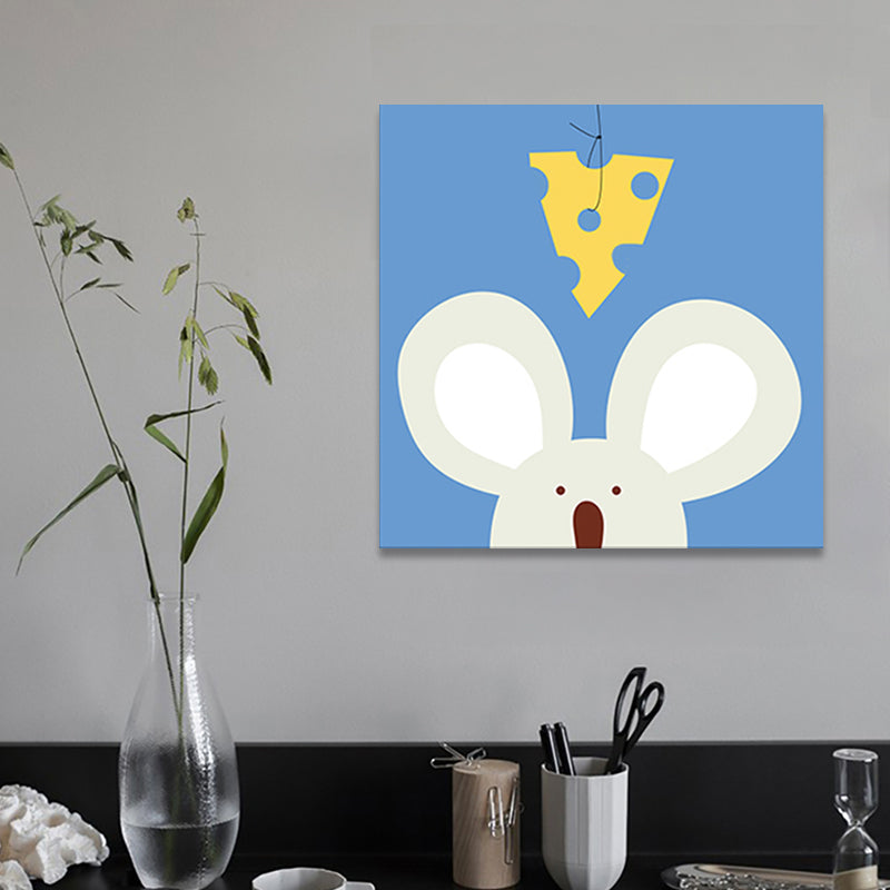 Soft Color Cartoon Canvas Print Illustration Animal and Food Wall Art for Nursery Clearhalo 'Art Gallery' 'Canvas Art' 'Kids' Arts' 1765445