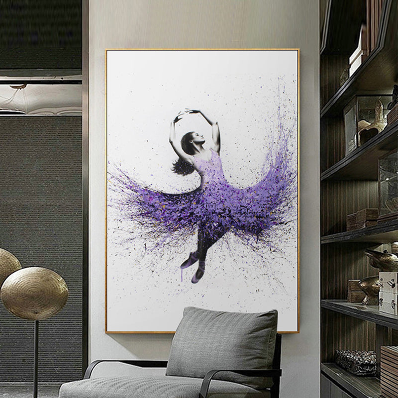 Mixed Media Dancing Girl Canvas Modern Textured Girls Bedroom Painting, Multiple Sizes Purple Clearhalo 'Art Gallery' 'Canvas Art' 'Contemporary Art Gallery' 'Modern' Arts' 1765448