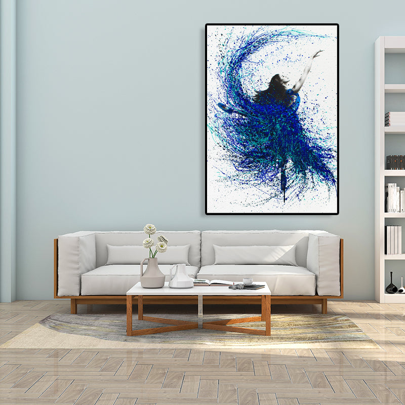 Mixed Media Dancing Girl Canvas Modern Textured Girls Bedroom Painting, Multiple Sizes Dark Blue Clearhalo 'Art Gallery' 'Canvas Art' 'Contemporary Art Gallery' 'Modern' Arts' 1765455