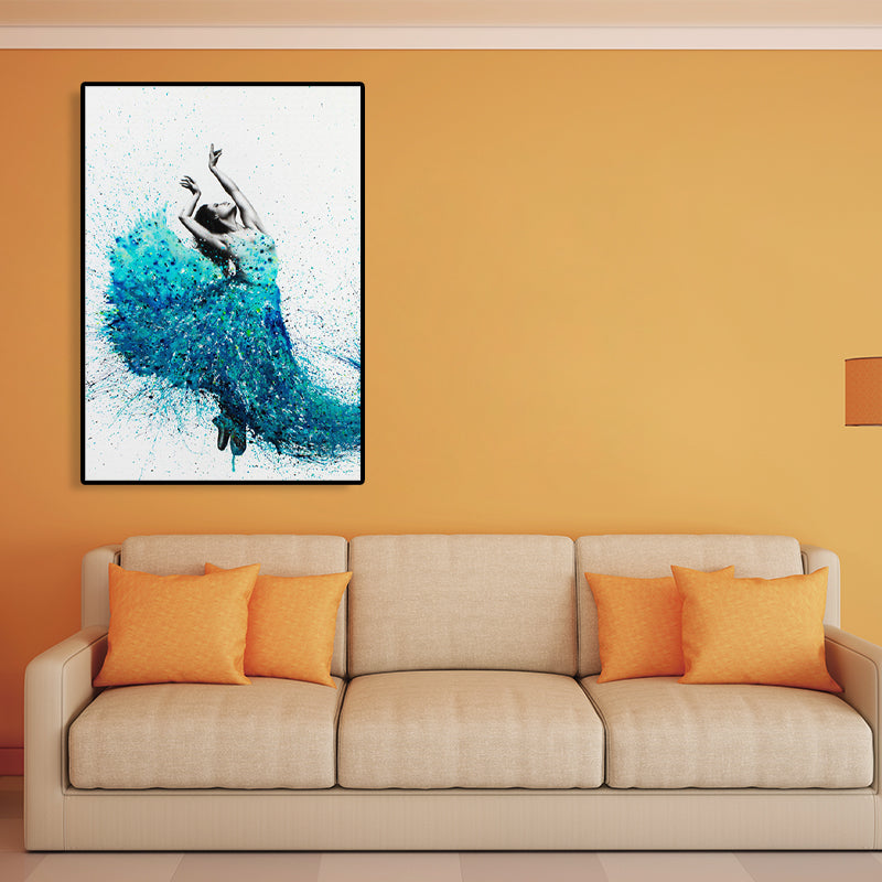 Mixed Media Dancing Girl Canvas Modern Textured Girls Bedroom Painting, Multiple Sizes Blue Clearhalo 'Art Gallery' 'Canvas Art' 'Contemporary Art Gallery' 'Modern' Arts' 1765459