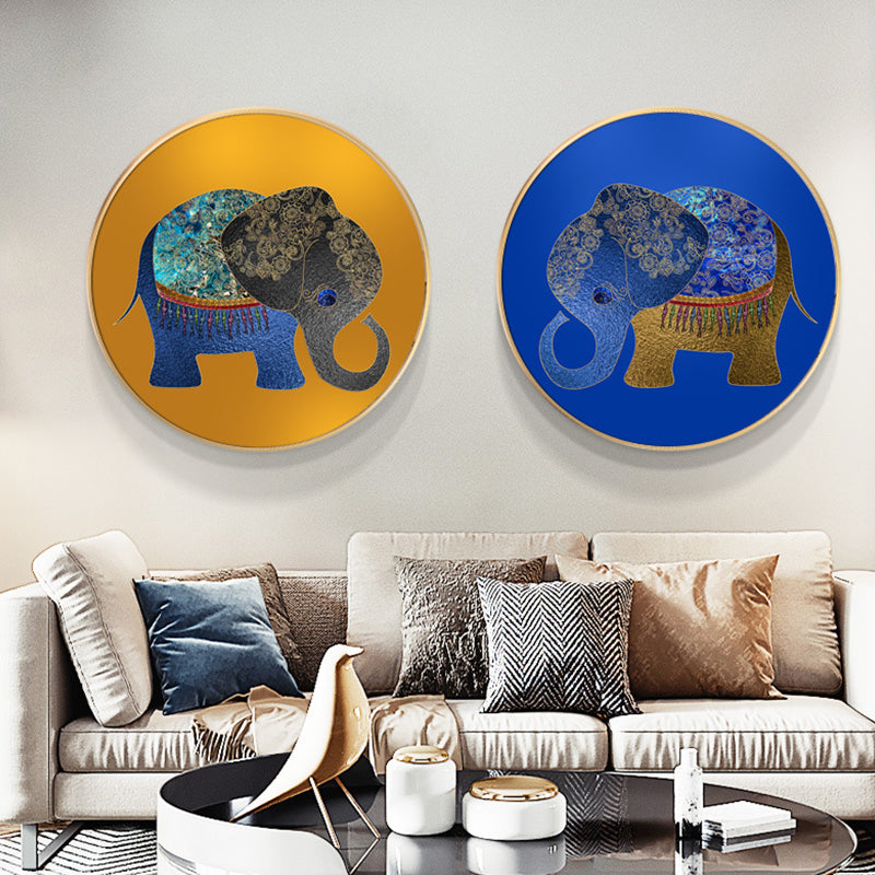 Elephant Wall Art Decor Textured Asian Style for Dining Room Wrapped Canvas Blue Clearhalo 'Arts' 'Canvas Art' 1765524