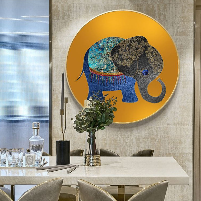 Elephant Wall Art Decor Textured Asian Style for Dining Room Wrapped Canvas Yellow Clearhalo 'Arts' 'Canvas Art' 1765531