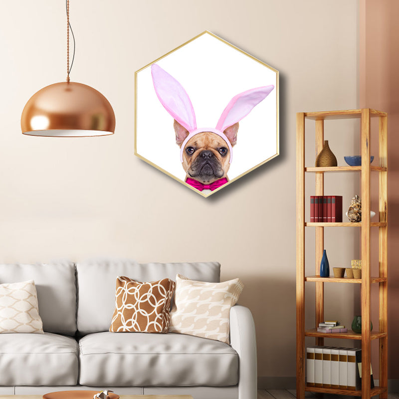 Childrens'Art Bulldog Canvas Print Animals Pastel Color Wall Decor, Multiple Sizes Pink Clearhalo 'Art Gallery' 'Canvas Art' 'Kids' Arts' 1765546