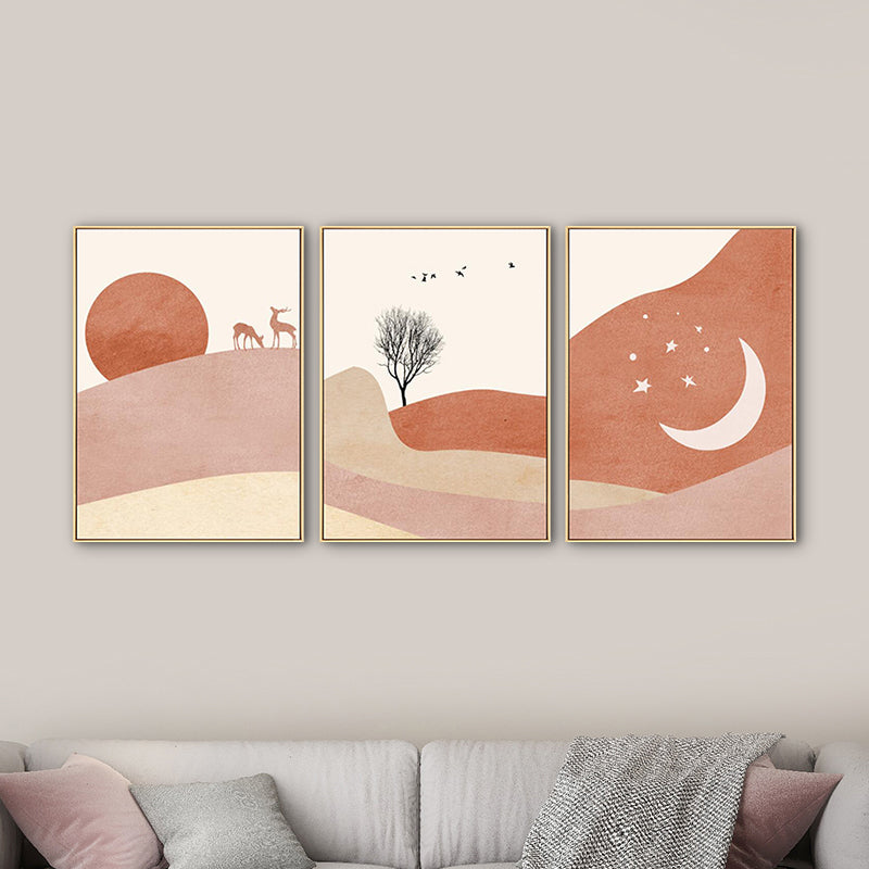 Kids Mountain Scenery Canvas Print Orange Multi-Piece Wall Art Decor for Living Room Clearhalo 'Art Gallery' 'Canvas Art' 'Kids' Arts' 1765582