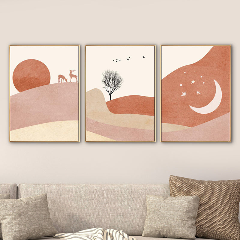 Kids Mountain Scenery Canvas Print Orange Multi-Piece Wall Art Decor for Living Room Clearhalo 'Art Gallery' 'Canvas Art' 'Kids' Arts' 1765583
