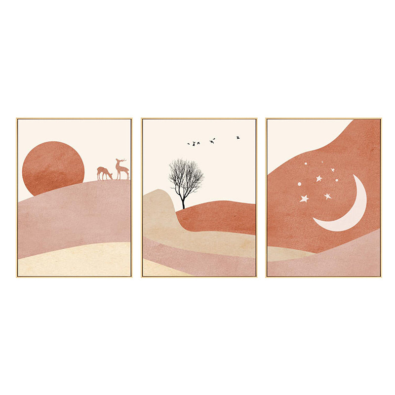 Kids Mountain Scenery Canvas Print Orange Multi-Piece Wall Art Decor for Living Room Clearhalo 'Art Gallery' 'Canvas Art' 'Kids' Arts' 1765584