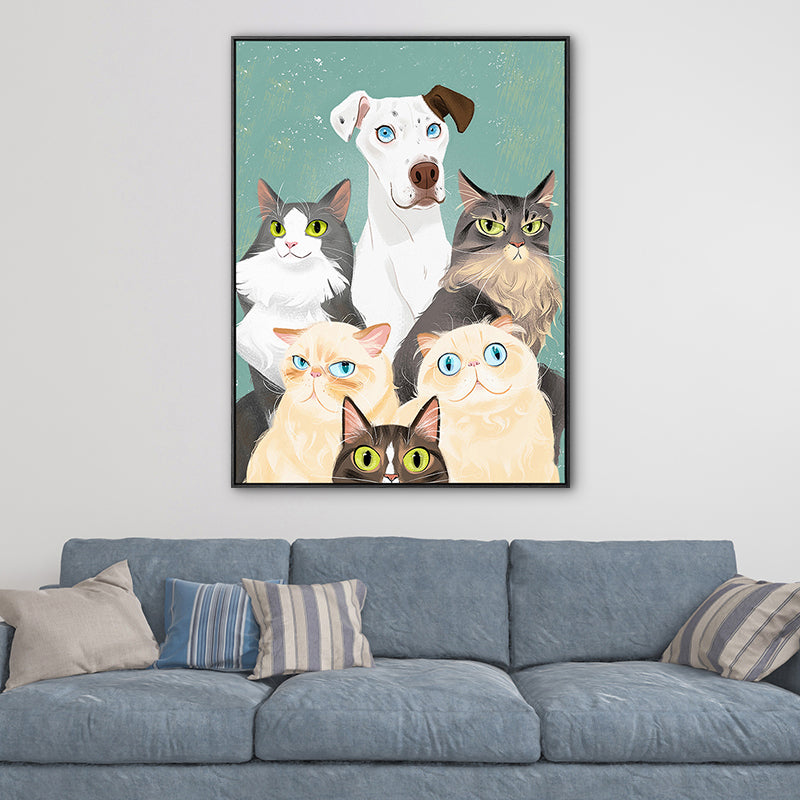 Lovely Pet Drawing Wall Art for Kids Bedroom Animal Print Canvas in Pastel Color Clearhalo 'Art Gallery' 'Canvas Art' 'Kids' Arts' 1765621