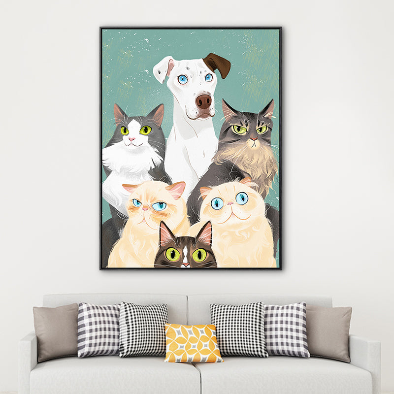 Lovely Pet Drawing Wall Art for Kids Bedroom Animal Print Canvas in Pastel Color Clearhalo 'Art Gallery' 'Canvas Art' 'Kids' Arts' 1765622