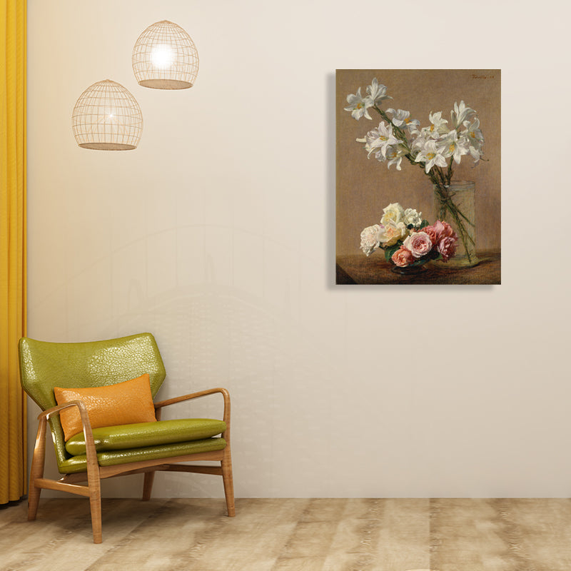 Impressionism Style Bouquet Art Print Canvas Light Color Oil Painting Wall Decor White Clearhalo 'Arts' 'Canvas Art' 1765657