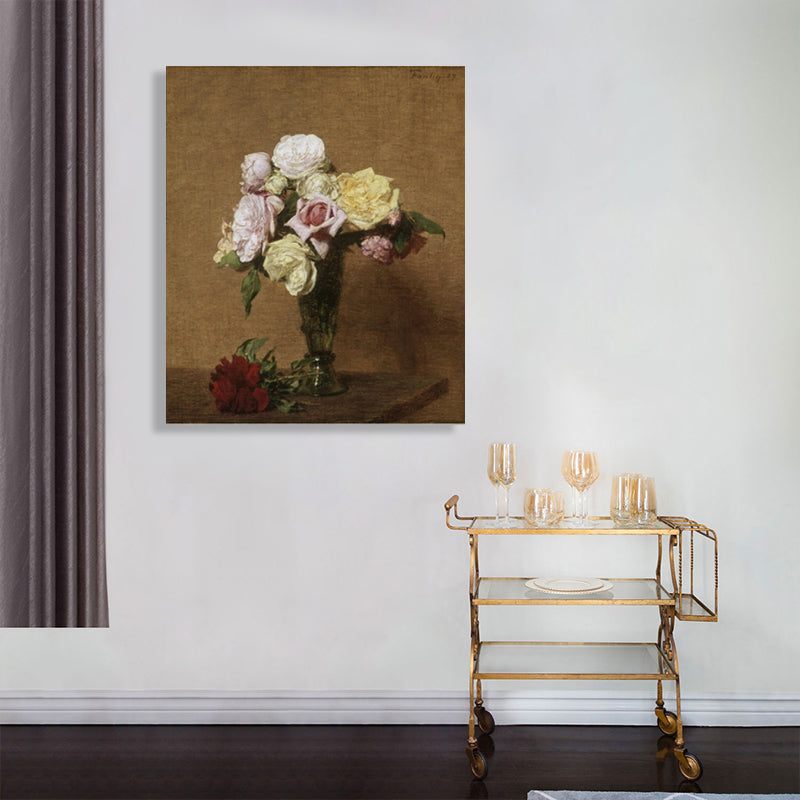 Impressionism Style Bouquet Art Print Canvas Light Color Oil Painting Wall Decor Light Yellow Clearhalo 'Arts' 'Canvas Art' 1765661