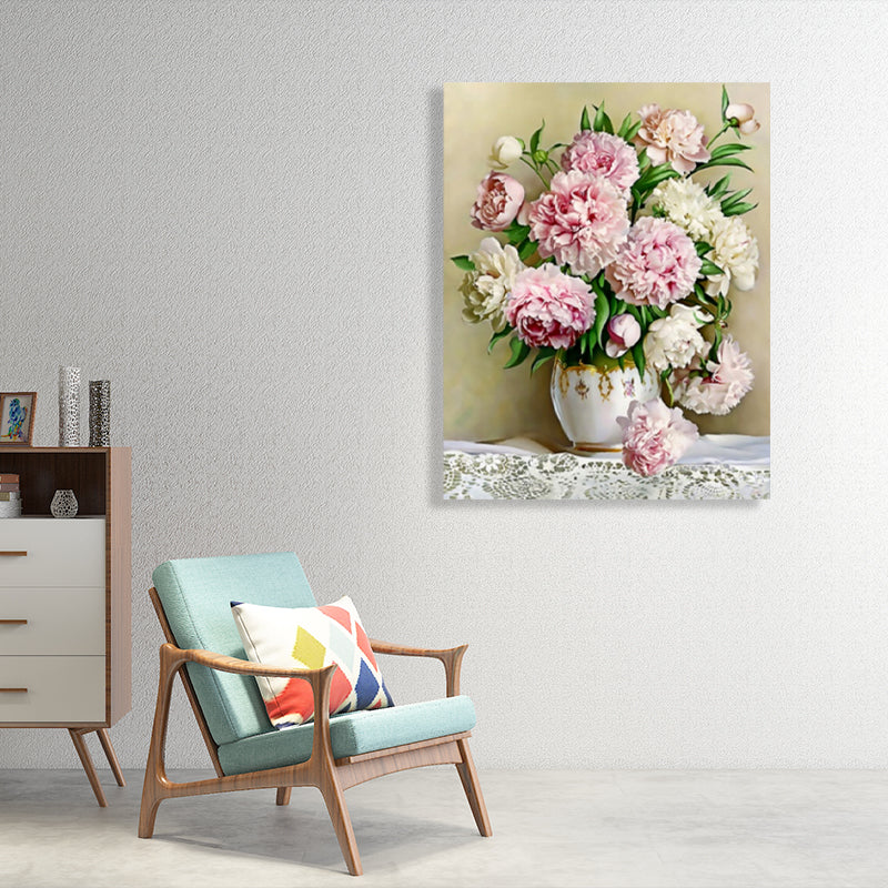 Flower Print Wall Decor Impressionism Style Canvas Textured Art Print in Soft Color Pink Clearhalo 'Arts' 'Canvas Art' 1765676