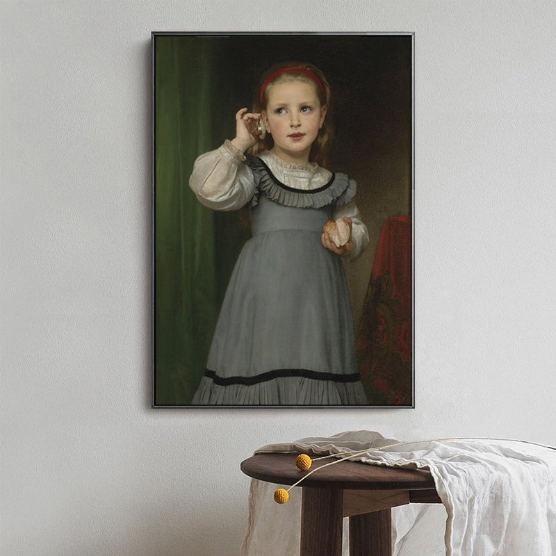 Young Girl Portrait Painting Soft Color Canvas Wall Art Print Textured, Multiple Sizes Blue Clearhalo 'Arts' 'Canvas Art' 1765688