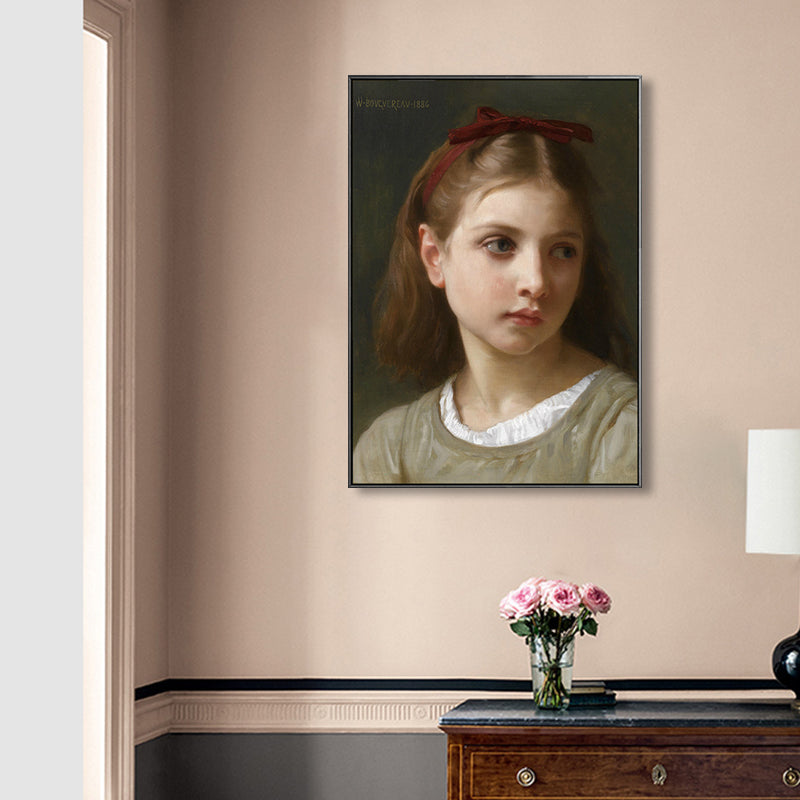 Young Girl Portrait Painting Soft Color Canvas Wall Art Print Textured, Multiple Sizes Light Brown Clearhalo 'Arts' 'Canvas Art' 1765699