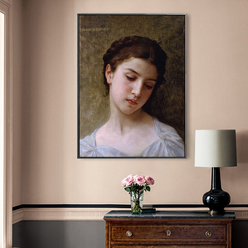 Young Girl Portrait Painting Soft Color Canvas Wall Art Print Textured, Multiple Sizes White Clearhalo 'Arts' 'Canvas Art' 1765703