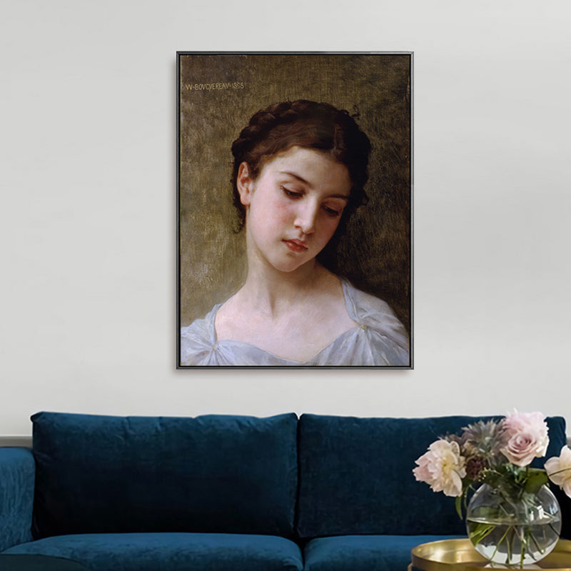 Young Girl Portrait Painting Soft Color Canvas Wall Art Print Textured, Multiple Sizes Clearhalo 'Arts' 'Canvas Art' 1765704