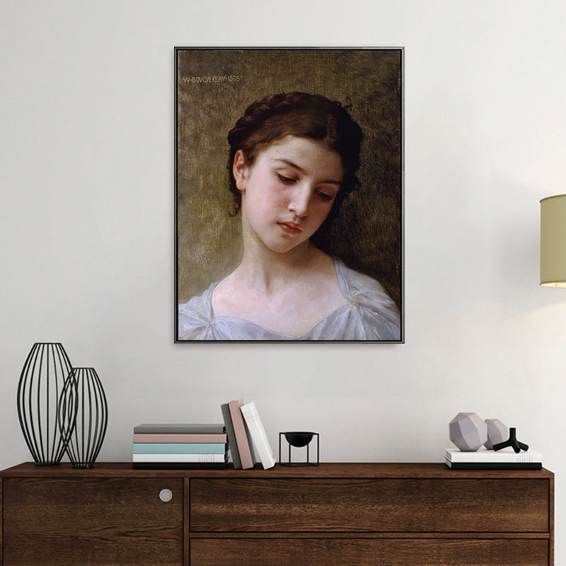 Young Girl Portrait Painting Soft Color Canvas Wall Art Print Textured, Multiple Sizes Clearhalo 'Arts' 'Canvas Art' 1765705