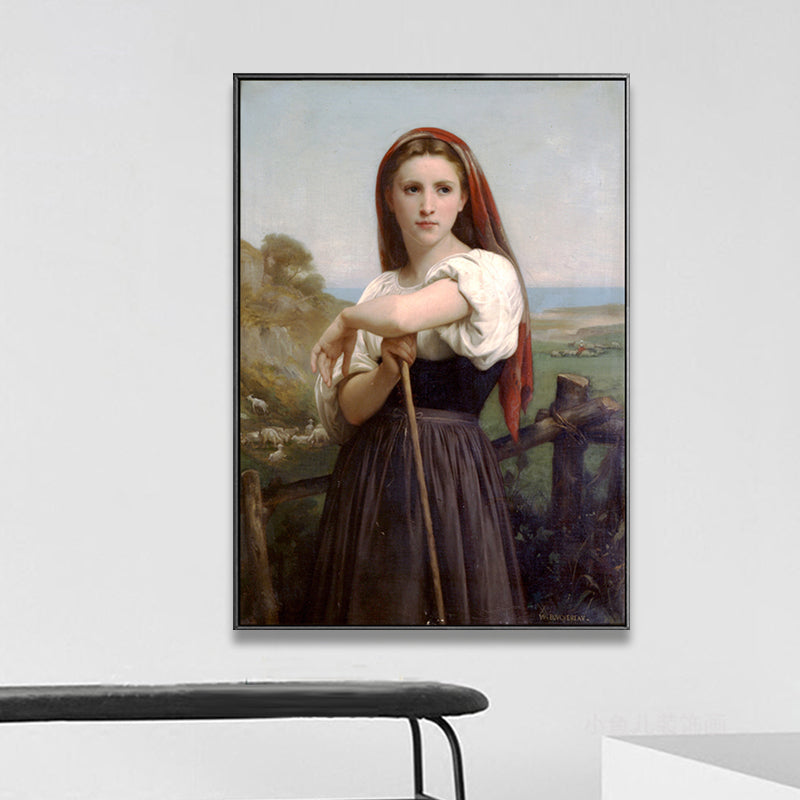 Young Girl Portrait Painting Soft Color Canvas Wall Art Print Textured, Multiple Sizes Grey Clearhalo 'Arts' 'Canvas Art' 1765707